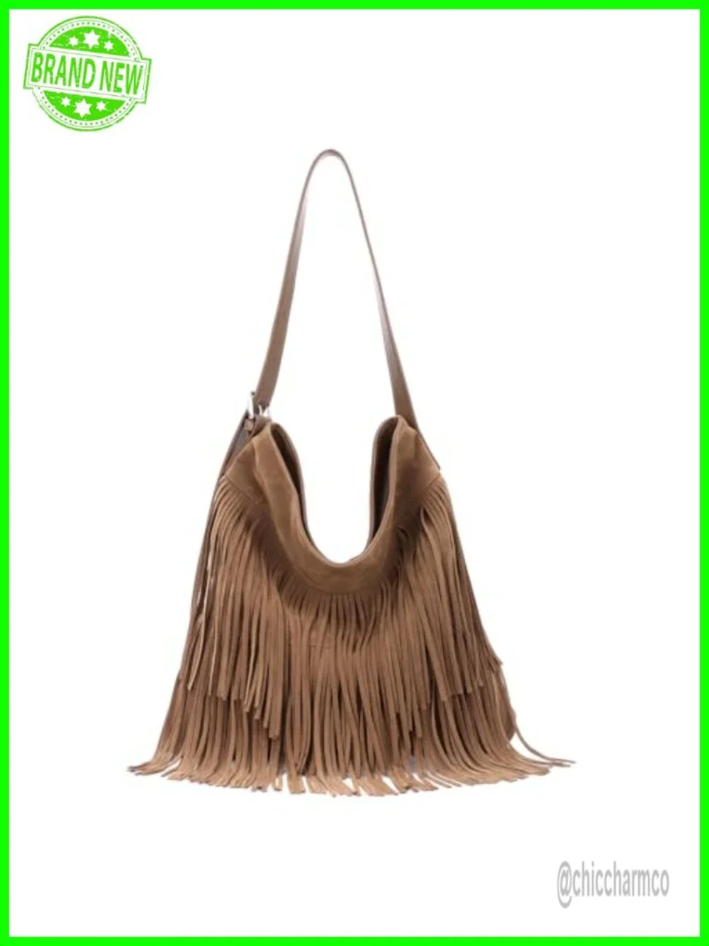 Vegan Faux Suede Leather Fringe Hobo Bag Tassel Shoulder Bag Adjustable Strap